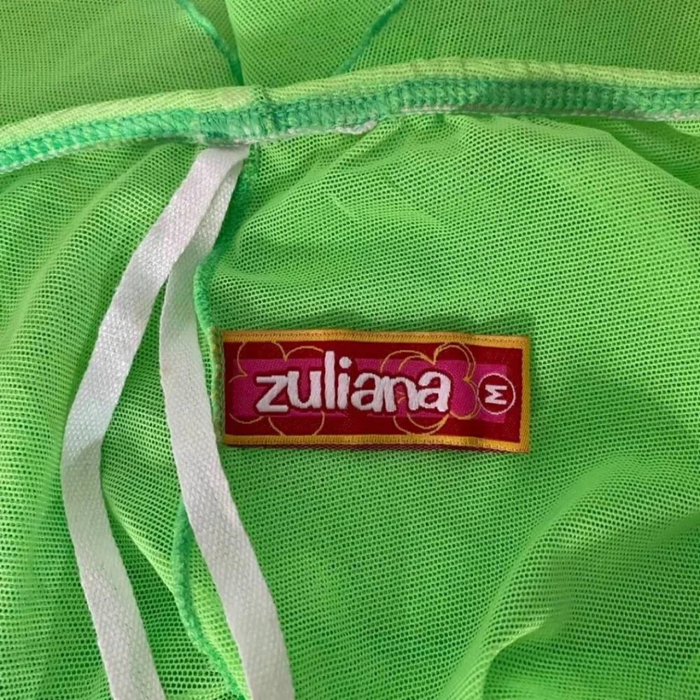 Zuliana Y2K Neon Green Ruffle Micro Mini Skirt Sheer Tiered Festival Rave Size M
